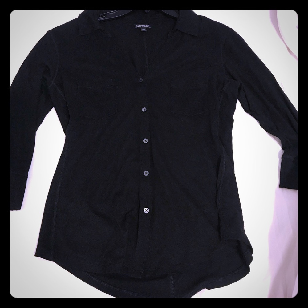 Express shirt: black 3/4 length button down